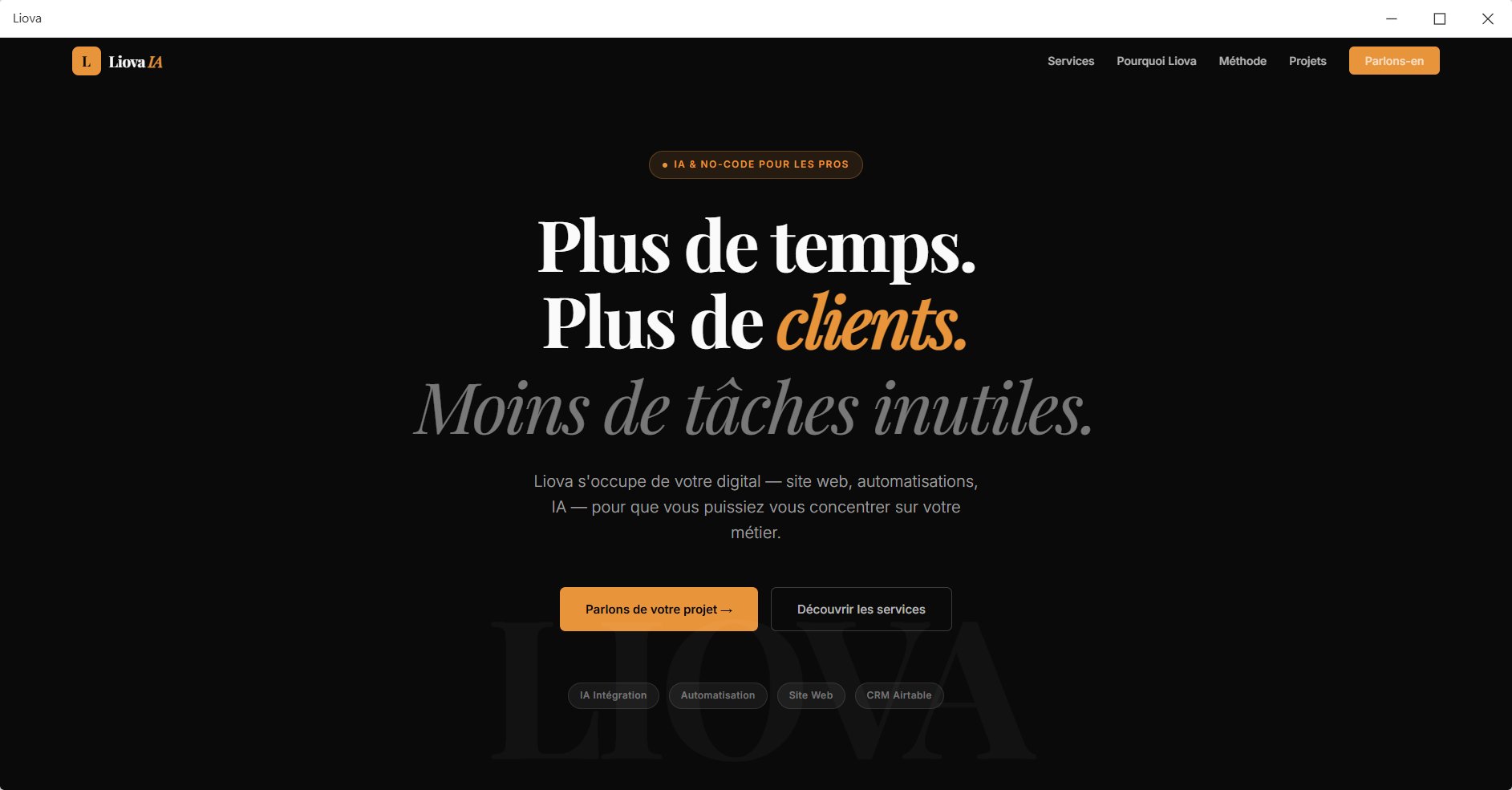 Aperçu du site Liova IA
